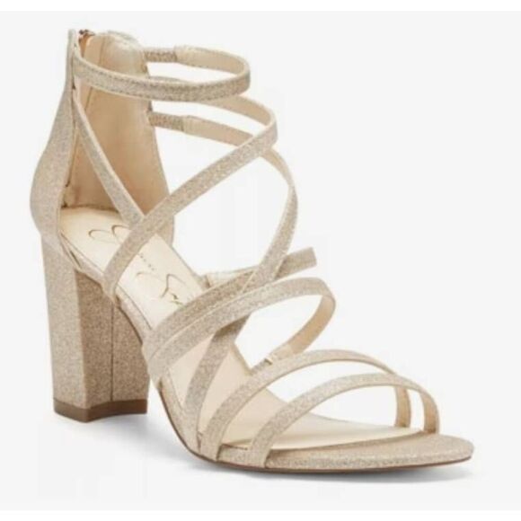 Jessica Simpson Stassey Sandal Size 8.5 Gold Glitter Open Toe Block Heel - Picture 1 of 7